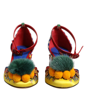 Dolce &amp; Gabbana Multicolor Carretto Crystal Fur Sandals Shoes