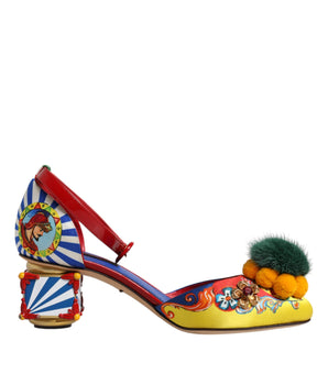 Dolce &amp; Gabbana Multicolor Carretto Crystal Fur Sandals Shoes