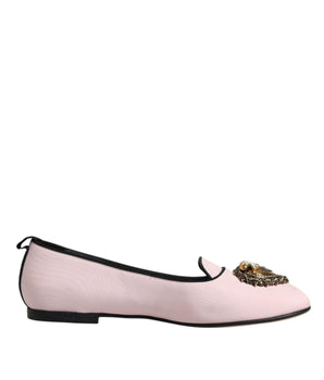 Dolce &amp; Gabbana Light Pink Velvet Slip On Loafers Flats Shoes