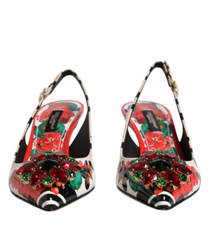 Dolce &amp; Gabbana Multicolor Leather Crystal Heels Slingback Shoes