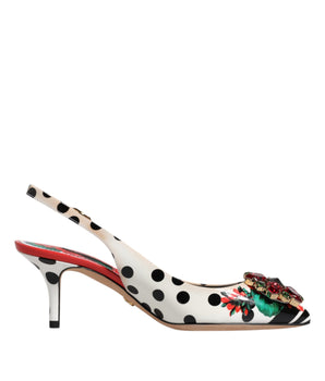 Dolce &amp; Gabbana Multicolor Leather Crystal Heels Slingback Shoes