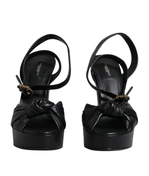 Dolce &amp; Gabbana Black Leather Platform Heels Sandals Shoes