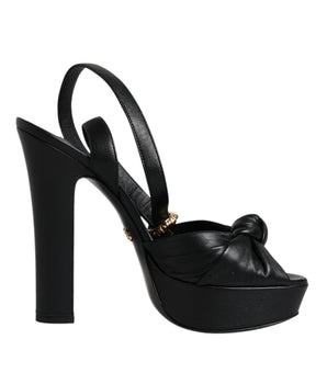 Dolce &amp; Gabbana Black Leather Platform Heels Sandals Shoes