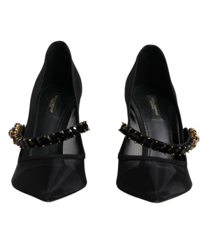 Dolce &amp; Gabbana Black Mesh Mary Jane Crystal Heel Pump Shoes