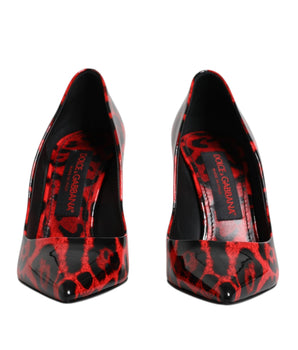 Dolce &amp; Gabbana Red Leopard Leather Stiletto High Heels Pumps Shoes
