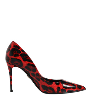 Dolce &amp; Gabbana Red Leopard Leather Stiletto High Heels Pumps Shoes