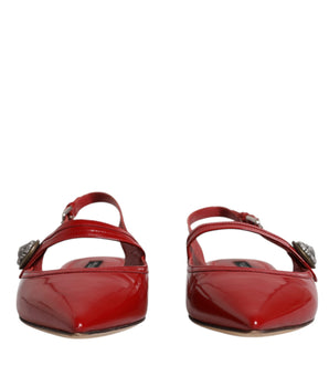 Dolce &amp; Gabbana Red Leather Slingback Flats Sandals Shoes