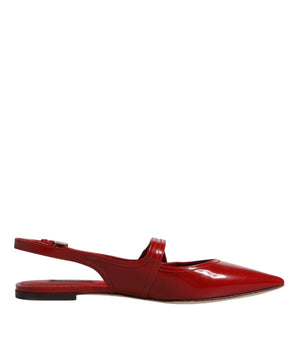 Dolce &amp; Gabbana Red Leather Slingback Flats Sandals Shoes