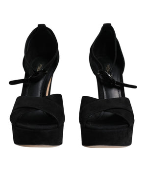 Dolce &amp; Gabbana Black Leather Platform Heels Sandals Shoes