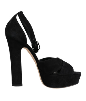 Dolce &amp; Gabbana Black Leather Platform Heels Sandals Shoes