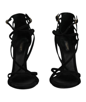Dolce &amp; Gabbana Black Suede Ankle Strap Heels Sandals Shoes