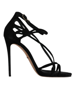 Dolce &amp; Gabbana Black Suede Ankle Strap Heels Sandals Shoes