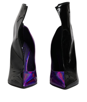 Dolce &amp; Gabbana Purple Black Pointed Ankle Boots Shoes