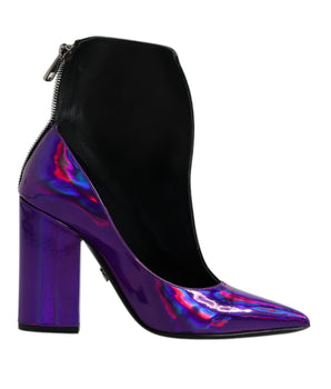 Dolce &amp; Gabbana Purple Black Pointed Ankle Boots Shoes