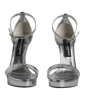 Dolce &amp; Gabbana Silver KEIRA Heels Ankle Strap Sandals Shoes