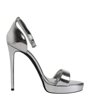 Dolce &amp; Gabbana Silver KEIRA Heels Ankle Strap Sandals Shoes