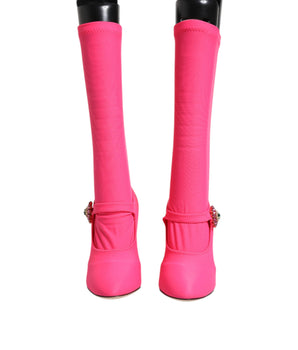 Dolce &amp; Gabbana Pink Nylon Crystal Vally High Boots Shoes