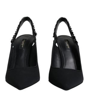 Dolce &amp; Gabbana Black Embellished Charmeuse Slingback Shoes