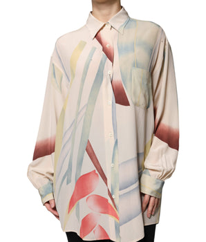 Blusa de manga larga con botones y cuello estampado en beige de Etro