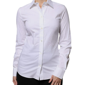 Dolce & Gabbana White Cotton Collared Long Sleeves Shirt Top