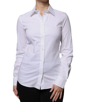 Dolce &amp; Gabbana White Cotton Collared Long Sleeves Shirt Top