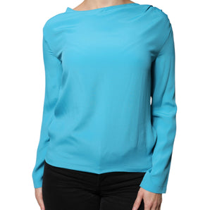 Boutique Moschino Blue Round Neckline Long Sleeves Blouse Top
