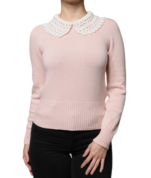 Dolce &amp; Gabbana Pink Cashmere Collar Knitted Long Sleeves Top
