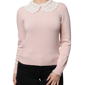 Dolce & Gabbana Pink Cashmere Collar Knitted Long Sleeves Top