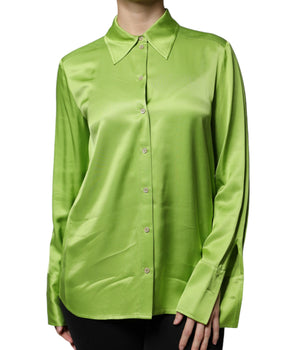 Blusa con cuello y mangas largas de viscosa verde de Patrizia Pepe