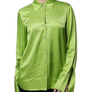 Patrizia Pepe Green Viscose Long Sleeves Collared Blouse Top