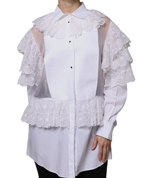 Dolce &amp; Gabbana White Cotton Poplin Shirt Dress Blouse Top