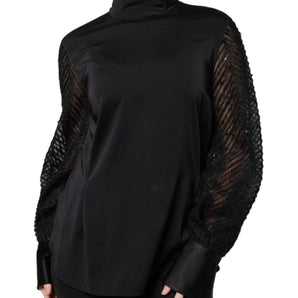 Brunello Cucinelli Black Silk Blend Long Sleeves Blouse Top