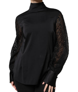 Blusa de manga larga en mezcla de seda negra de Brunello Cucinelli
