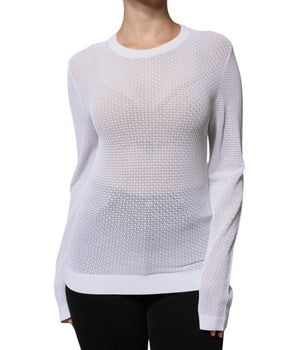 Dolce &amp; Gabbana White Mesh See Through Long Sleeves Top