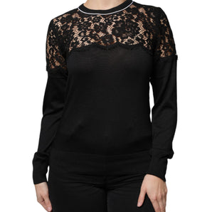 Dolce & Gabbana Black Floral Lace Silk Pullover Blouse Top