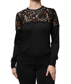 Dolce &amp; Gabbana Black Floral Lace Silk Pullover Blouse Top