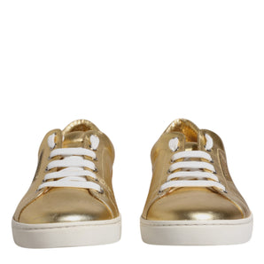 Dolce & Gabbana Gold Leather Logo London Men Sneakers Shoes