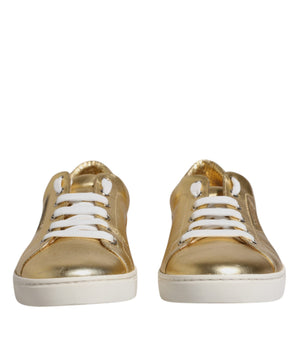Dolce &amp; Gabbana Gold Leather Logo London Men Sneakers Shoes