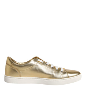 Dolce &amp; Gabbana Gold Leather Logo London Men Sneakers Shoes