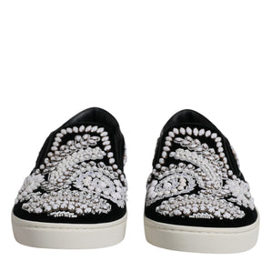 Dolce & Gabbana Black Embellished London Men Slip On Shoes