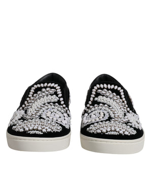 Dolce &amp; Gabbana Black Embellished London Men Slip On Shoes