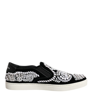 Dolce &amp; Gabbana Black Embellished London Men Slip On Shoes