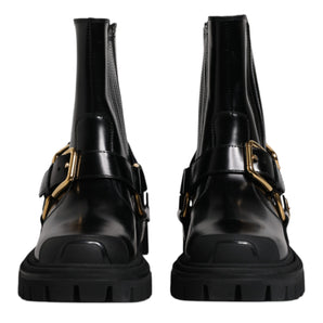 Dolce & Gabbana Black Leather Slip On Stretch Trekking Boots Shoes