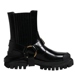 Dolce & Gabbana Black Leather Slip On Stretch Trekking Boots Shoes