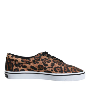 Dolce & Gabbana Brown Leopard Logo Print Cotton Sneakers Shoes