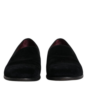 Dolce & Gabbana Black Velvet Loafers Formal Men Dress Shoes