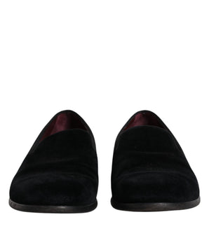 Dolce &amp; Gabbana Black Velvet Loafers Formal Men Dress Shoes