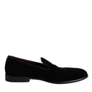 Dolce & Gabbana Black Velvet Loafers Formal Men Dress Shoes