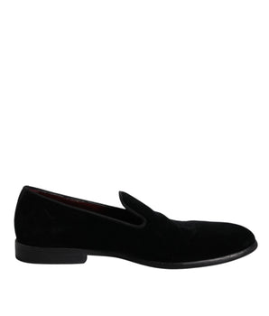 Dolce &amp; Gabbana Black Velvet Loafers Formal Men Dress Shoes