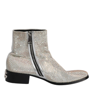 Dolce & Gabbana Silver Strass Chelsea Ankle Boots Shoes